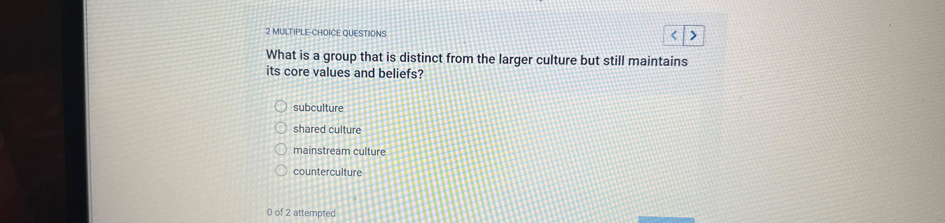  2 MULTIPLE-CHOICE QUESTIONS What is a group that is distinct from