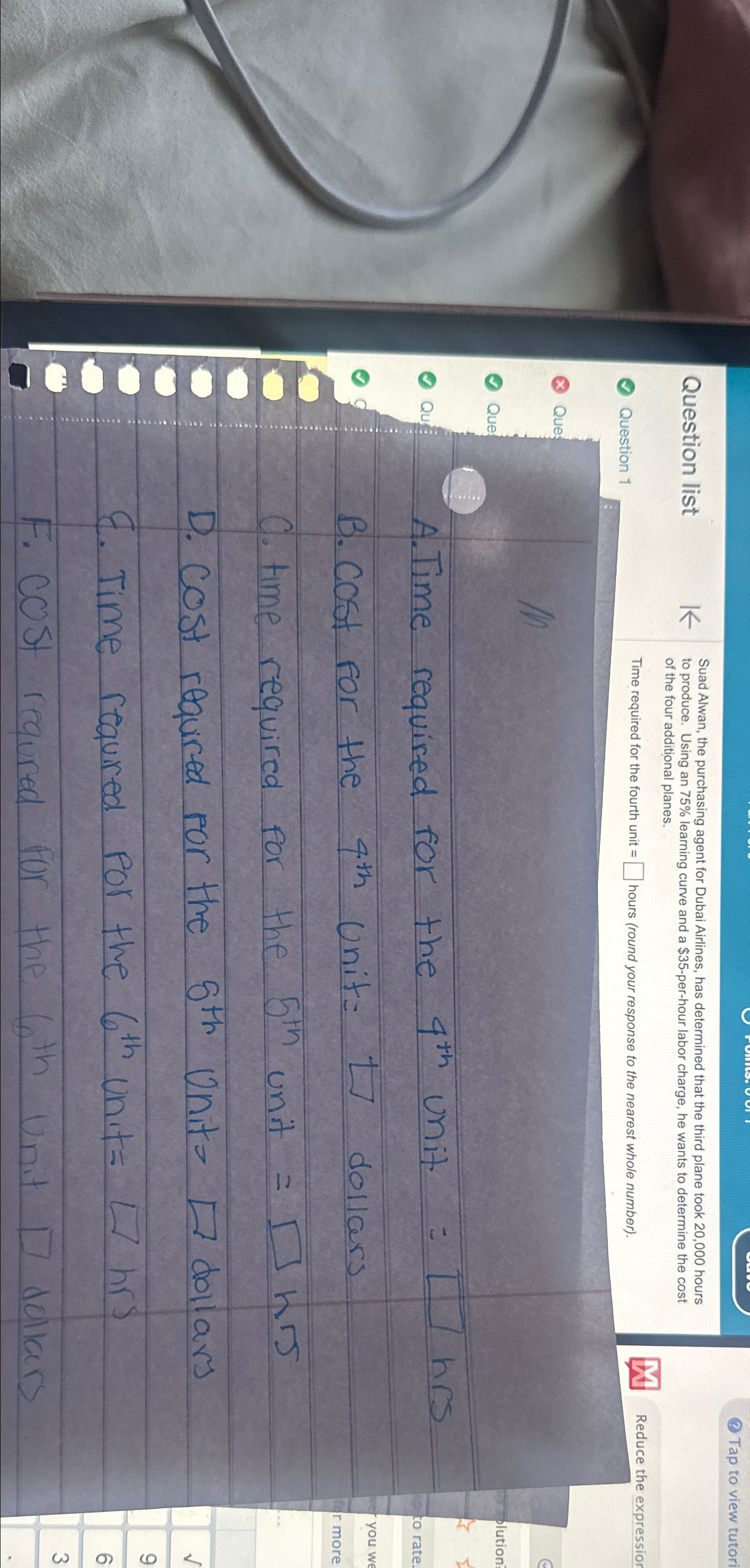  Question list K Suad Al to produc Using Time required for