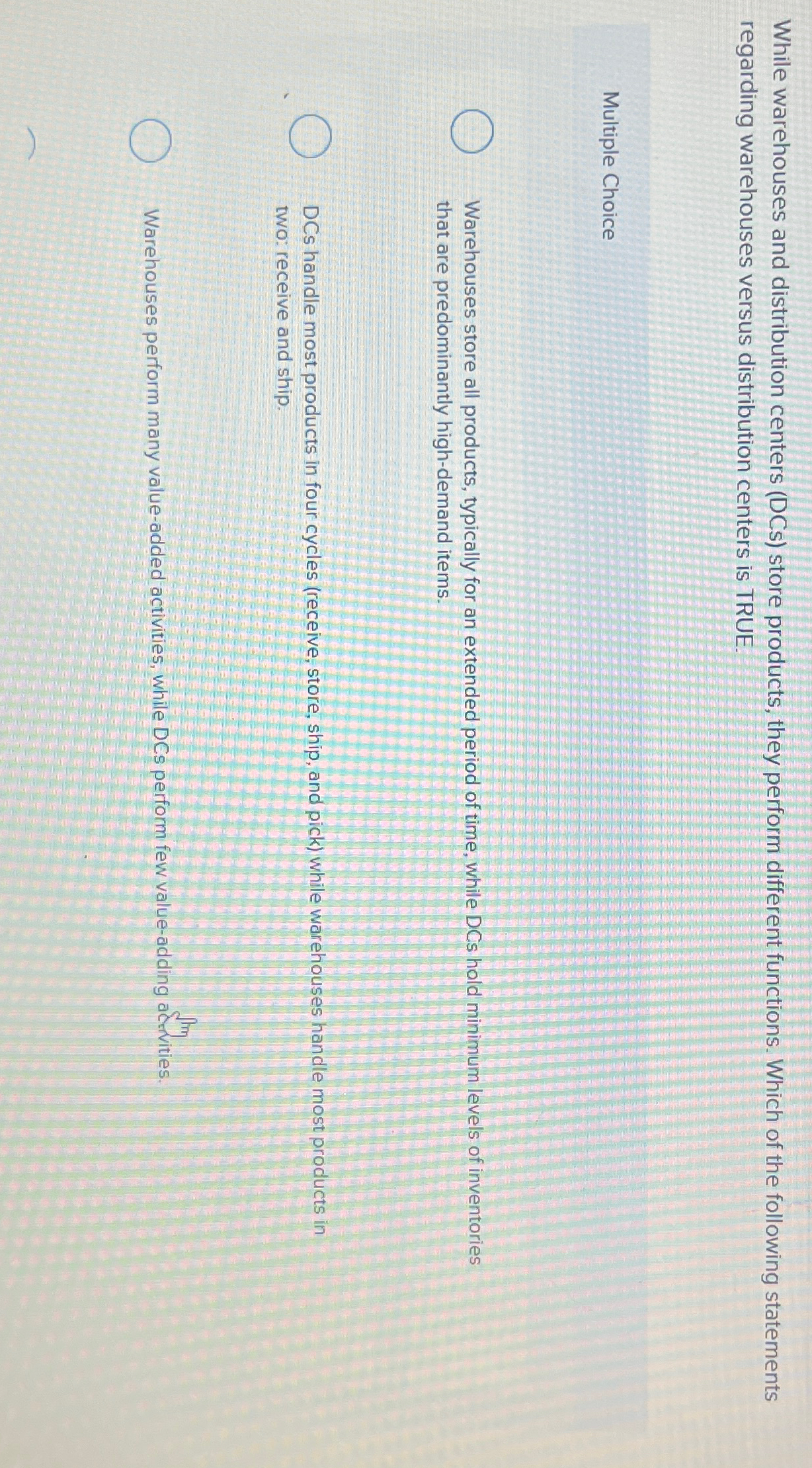  While warehouses and distribution centers (DCs) store products, they perform different