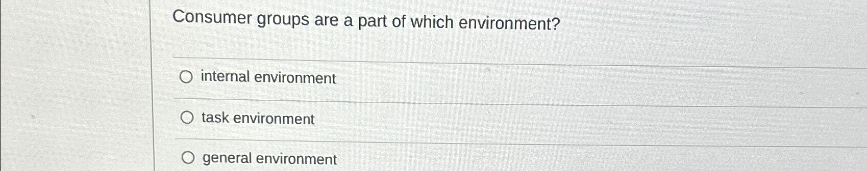  Consumer groups are a part of which environment? internal environment task