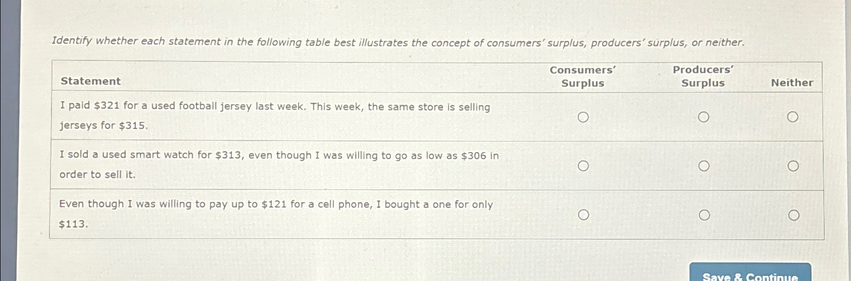  Identify whether each statement in the following table best illustrates the