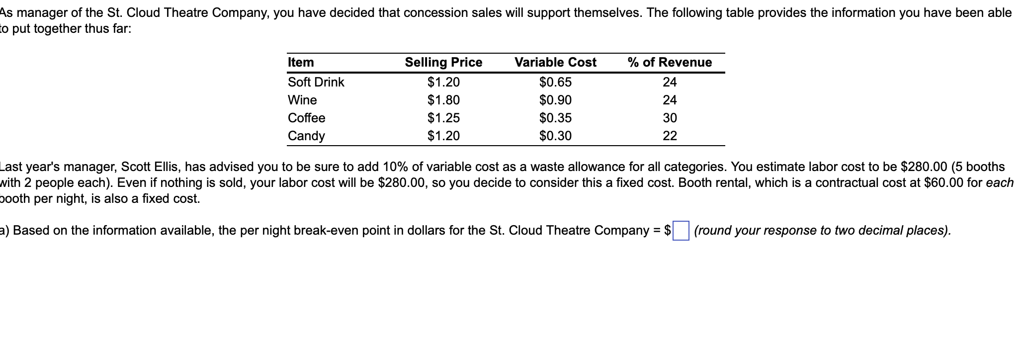  -ast year's manager, Scott Ellis, has advised you to be sure