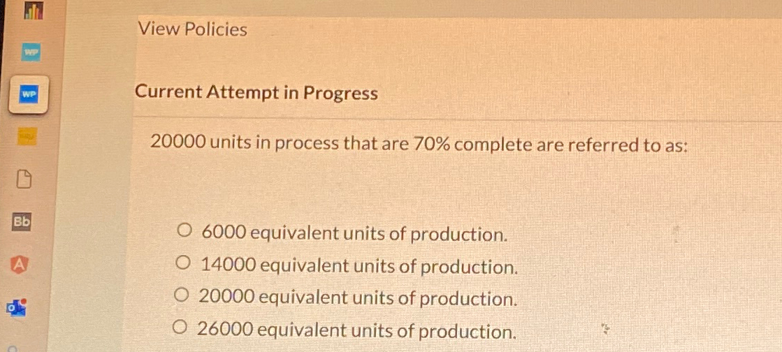  View Policies Current Attempt in Progress 20000 units in process that
