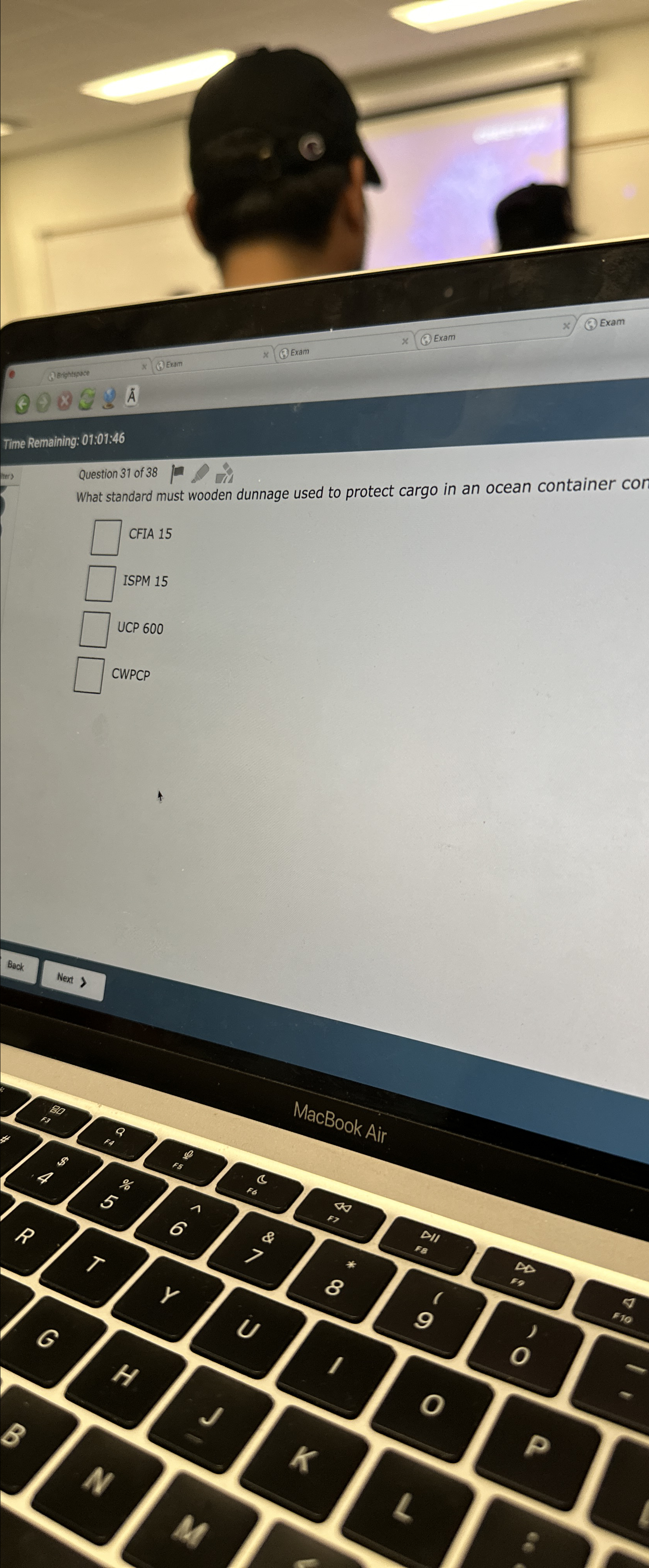  Time Remaining: 01:01:46 Question 31 of 38 What standard must wooden
