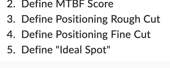  Define MTBF Score Define Positioning Rough Cut Define Positioning Fine Cut