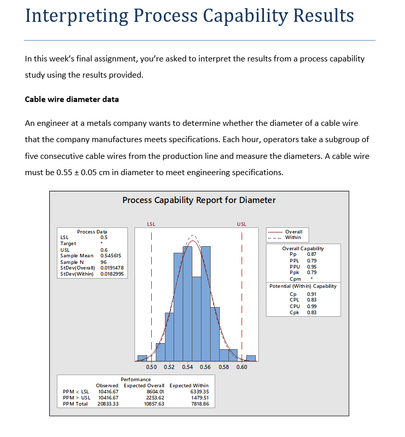  Interpret Process Capability Study MeasureInterpret results from the provided process capability