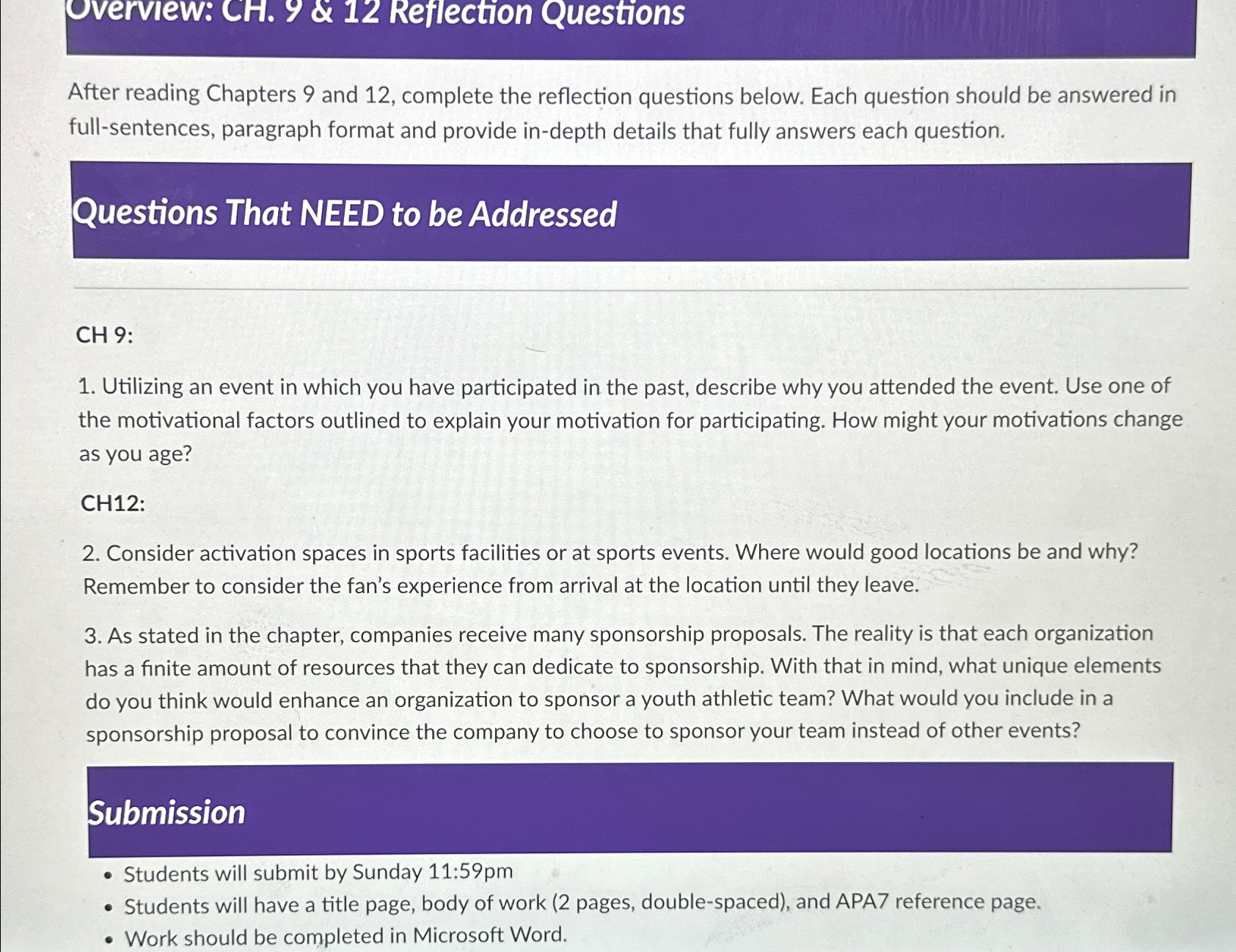  verview: CH.9 & 12 Reflection Questions After reading Chapters 9 and