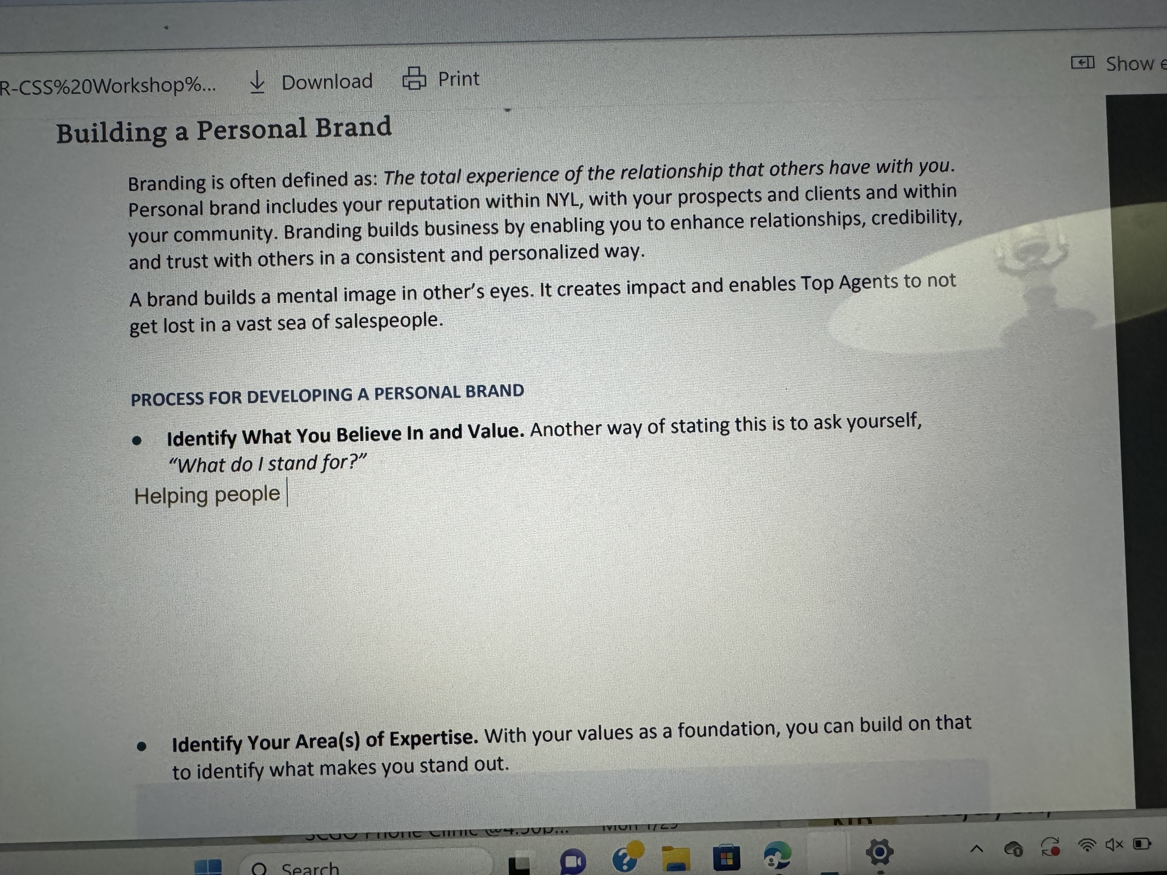  R-CSS%20Workshop%... darr Download Print Building a Personal Brand Branding is often