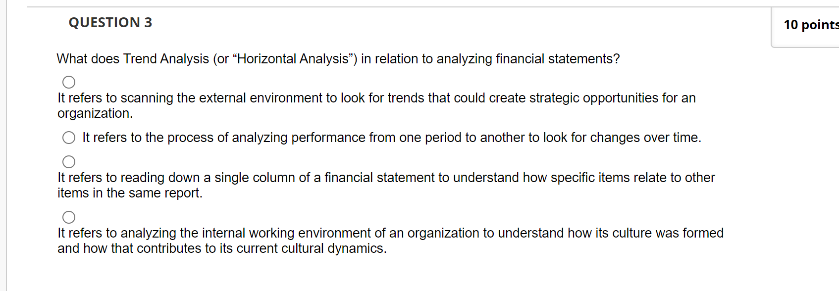 What does Trend Analysis (or "Horizontal Analysis") in relation to analyzing