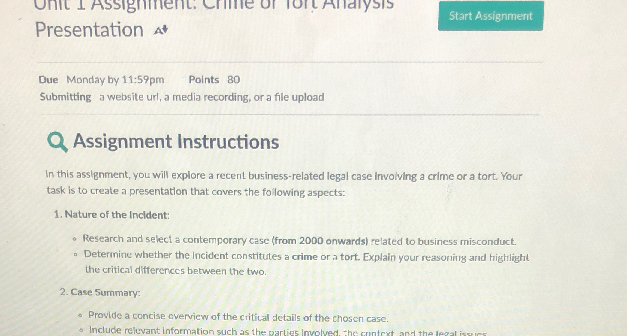  Presentation Due Monday by 11:59pm Points 80 Submitting a website url,