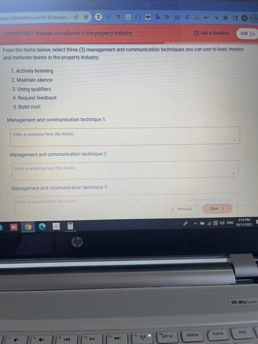  From the ltems below, select three ( 3 ) management and