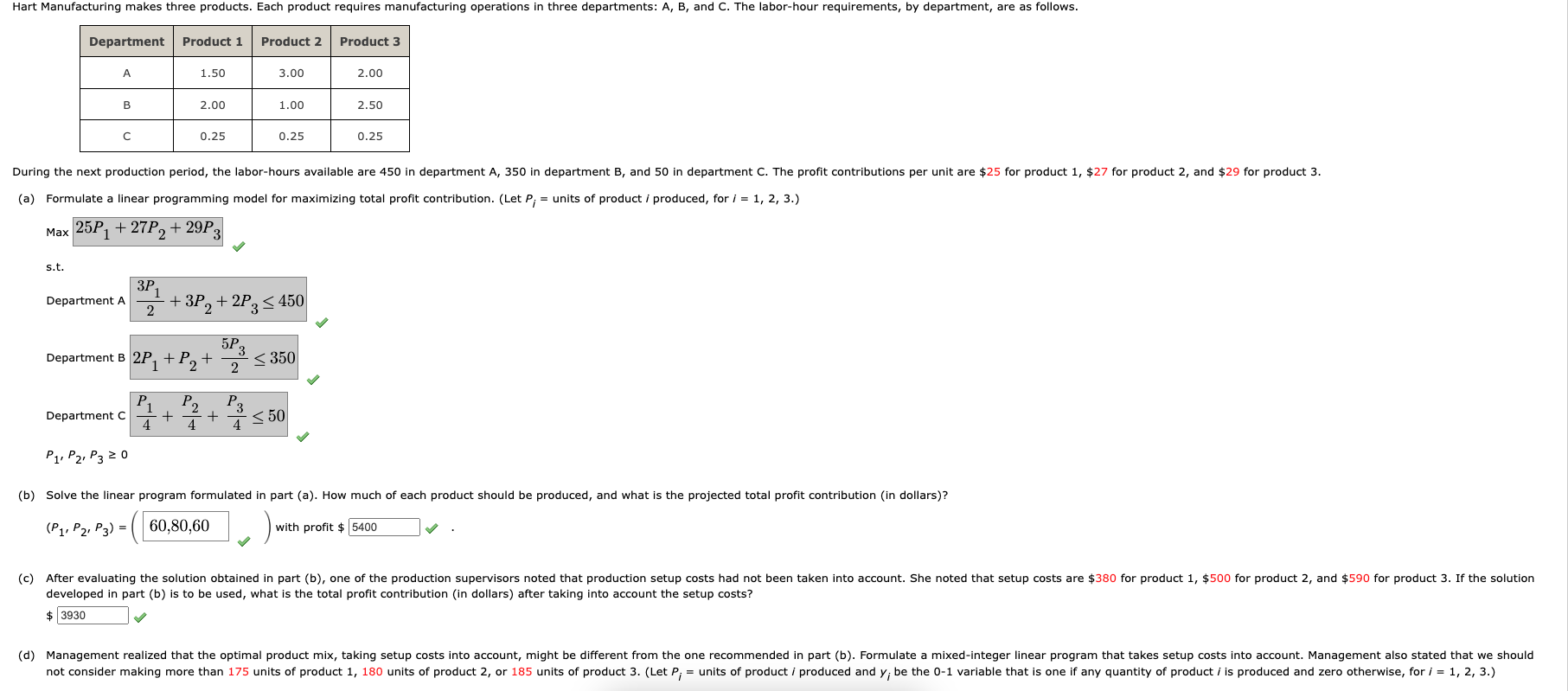  (a) Formulate a linear programming model for maximizing total profit contribution.