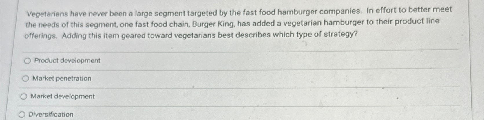  Vegetarians have never been a large segment targeted by the fast
