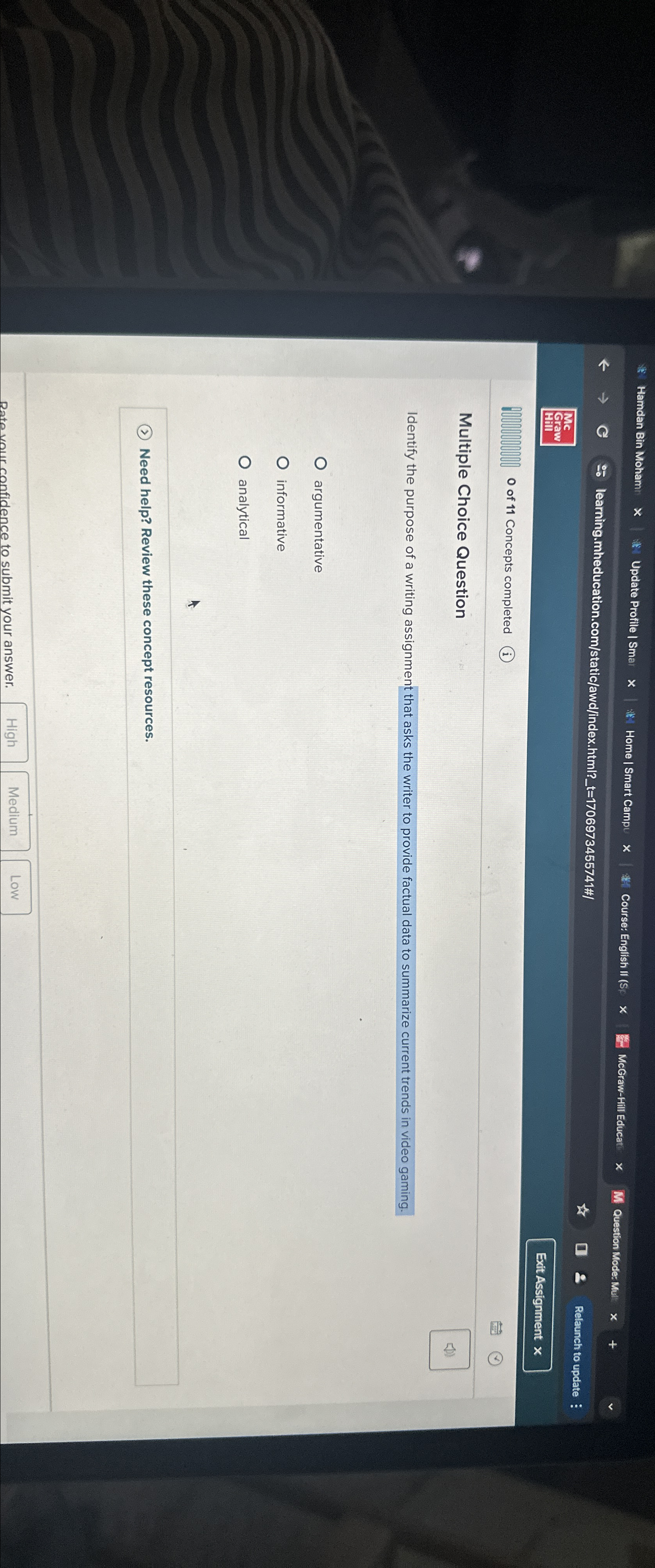 Multiple Choice Question Identify the purpose of a writing assignment that