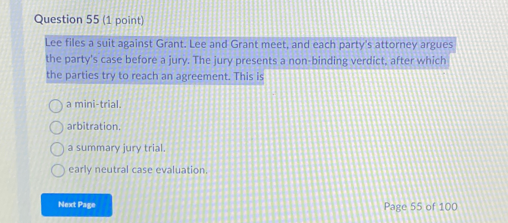  Question 55(1 point) Lee files a suit against Grant. Lee and