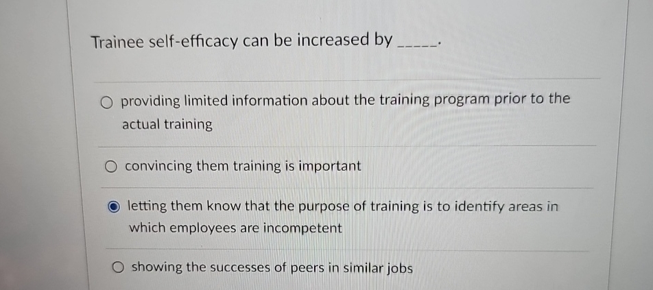  Trainee self-efficacy can be increased by providing limited information about the
