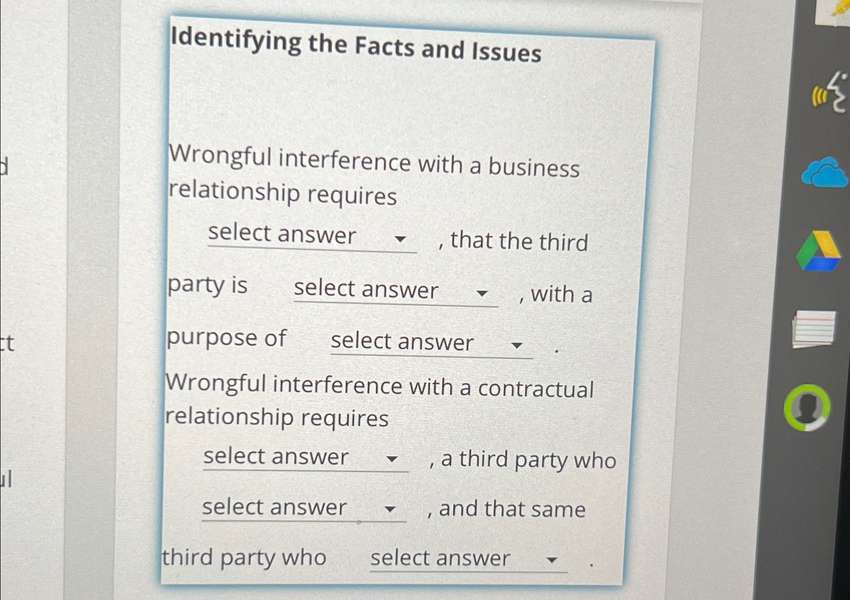  Identifying the Facts and Issues Wrongful interference with a business relationship
