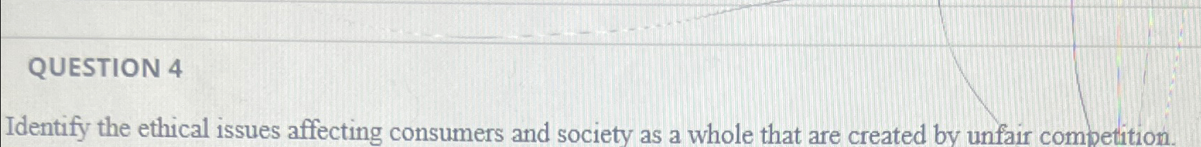  QUESTION 4 Identify the ethical issues affecting consumers and society as
