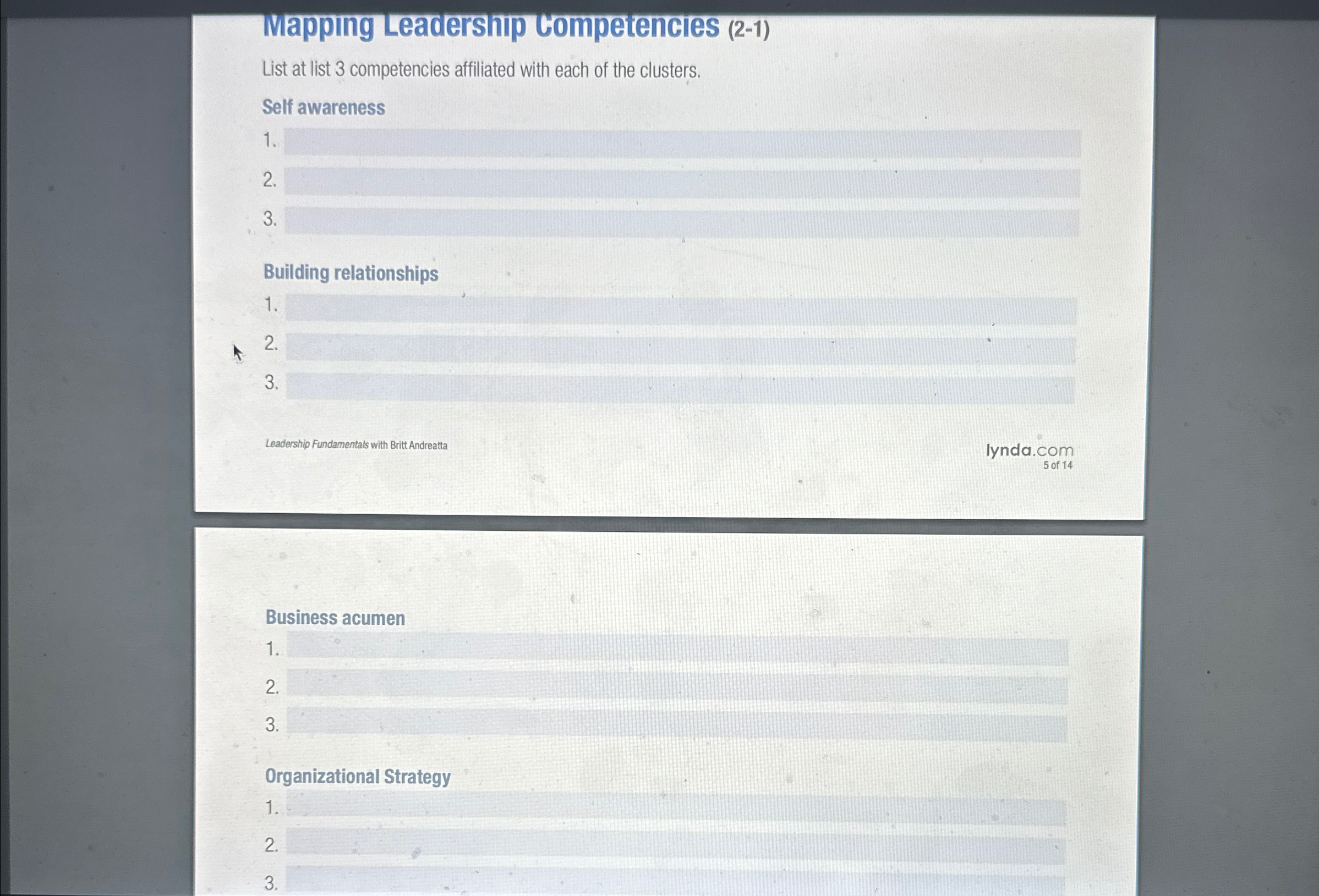  Mapping Leadersinp competencies (2-1) List at list 3 competencies affiliated with