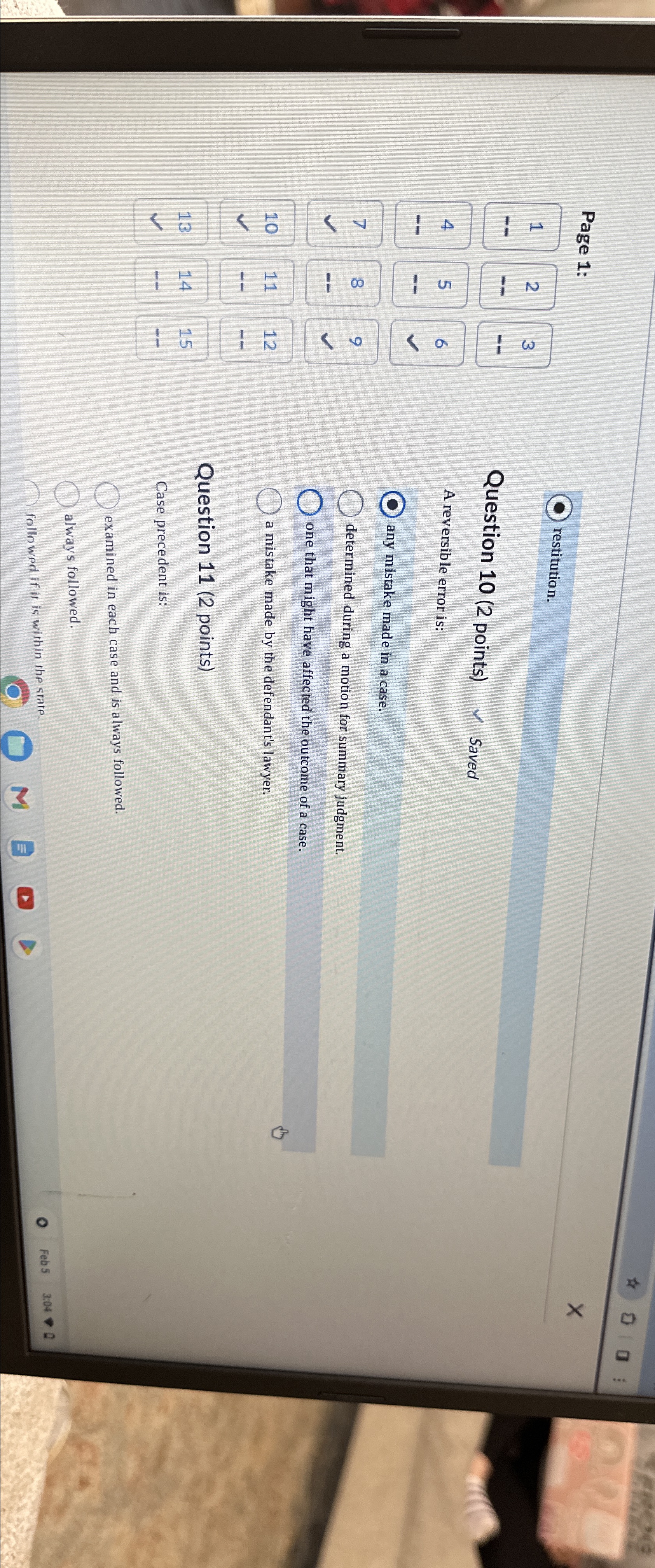  Page 1: restitution. Question 10(2 points) Saved 1 2 3 4