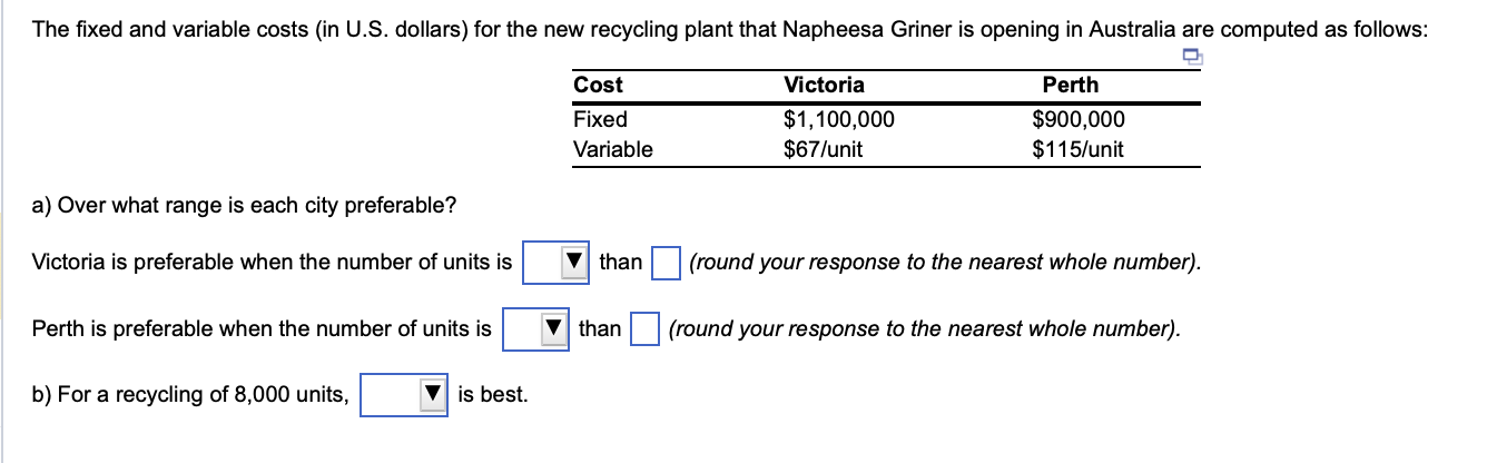 HELP.. a) Over what range is each city preferable? Victoria is preferable