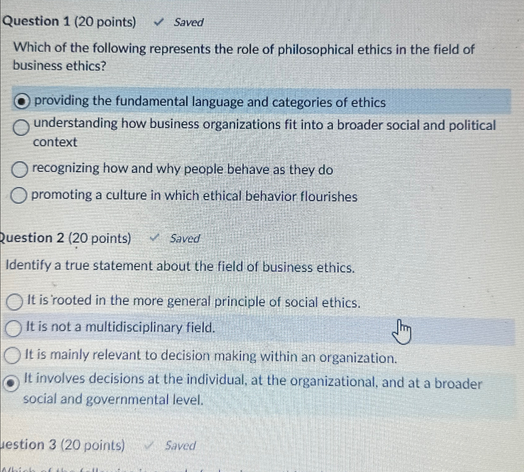  Question 1(20 points) Saved Which of the following represents the role