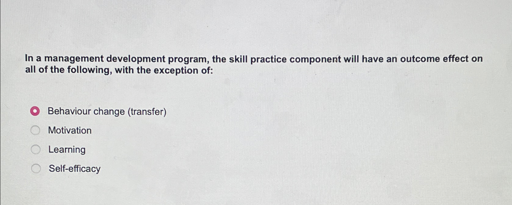  In a management development program, the skill practice component will have