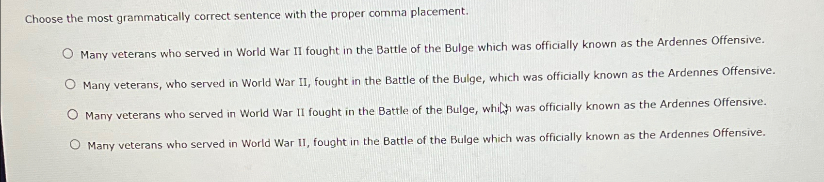  Choose the most grammatically correct sentence with the proper comma placement.