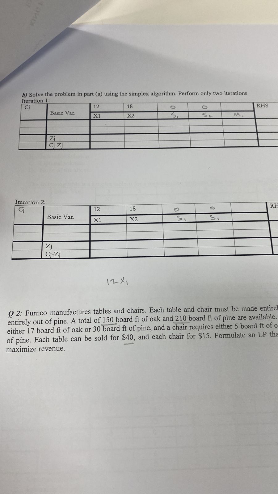  b) Solve the problem in part (a) using the simplex algorithm.