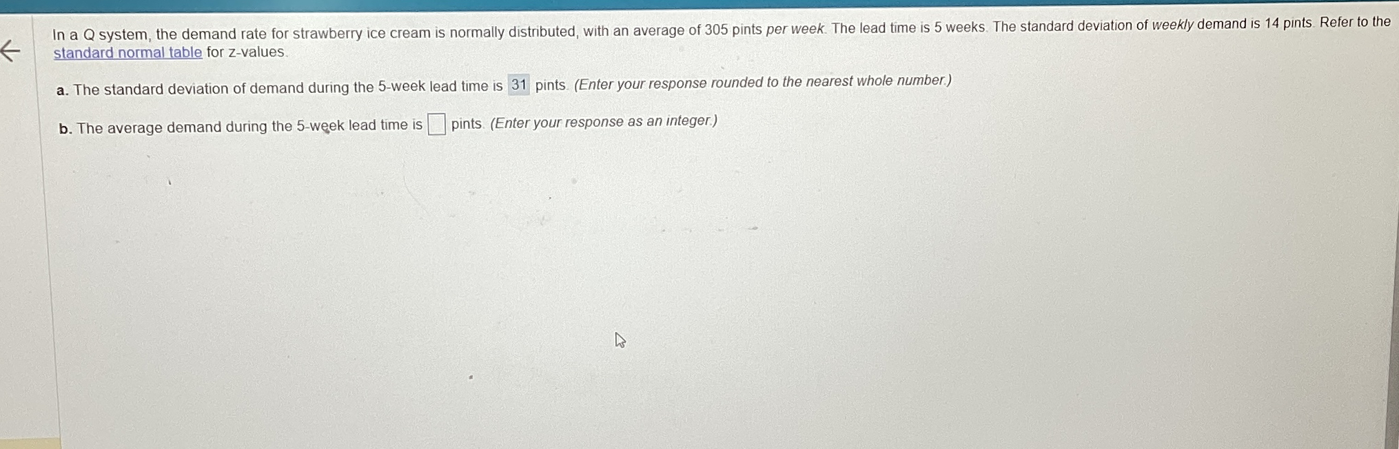  standard normal table for z-values. a. The standard deviation of demand