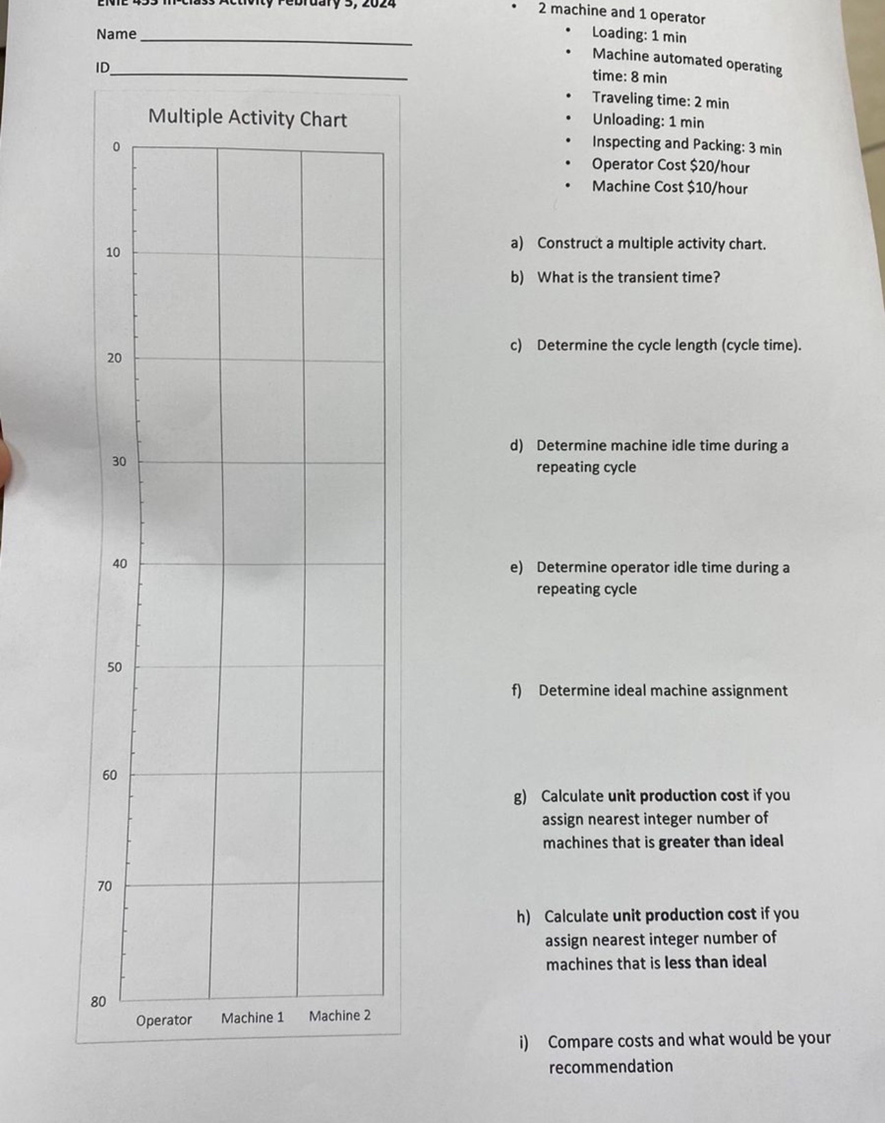  Name ID Multiple Activity Chart Operator Machine 2 2 machine and