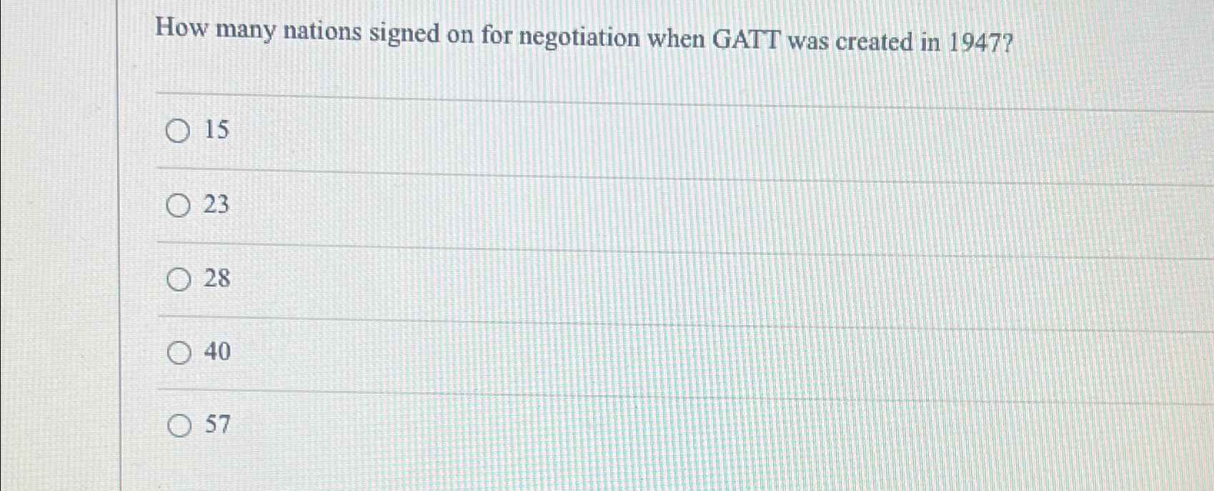  How many nations signed on for negotiation when GATT was created