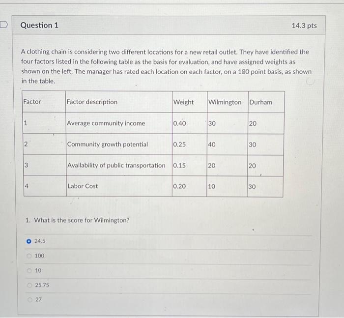  A clothing chain is considering two different locations for a new