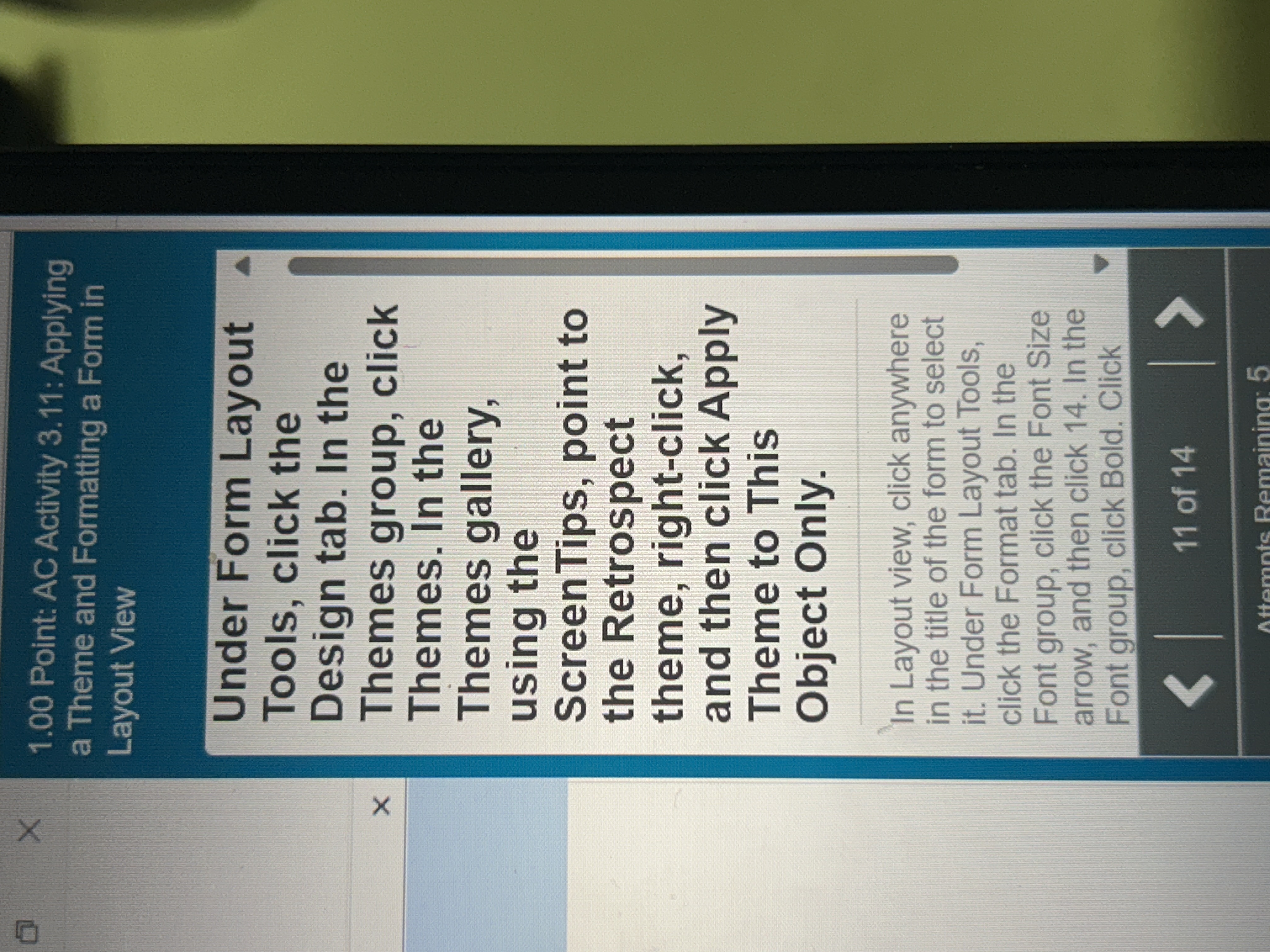  1.00 Point: AC Activity 3.11: Applying a Theme and Formatting a