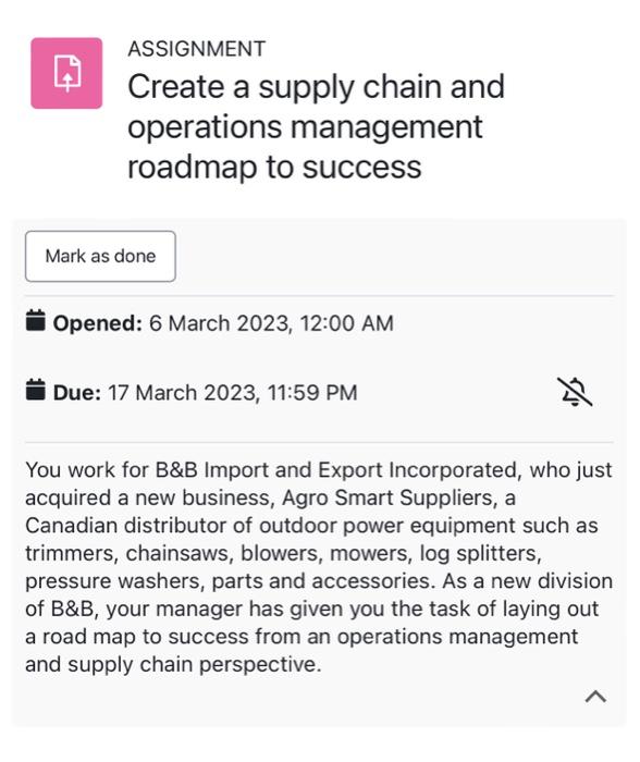  ASSIGNMENT Create a supply chain and operations management roadmap to success