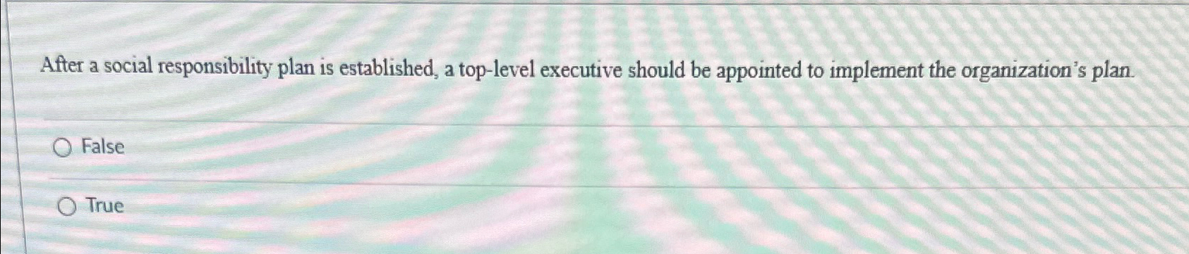  After a social responsibility plan is established, a top-level executive should
