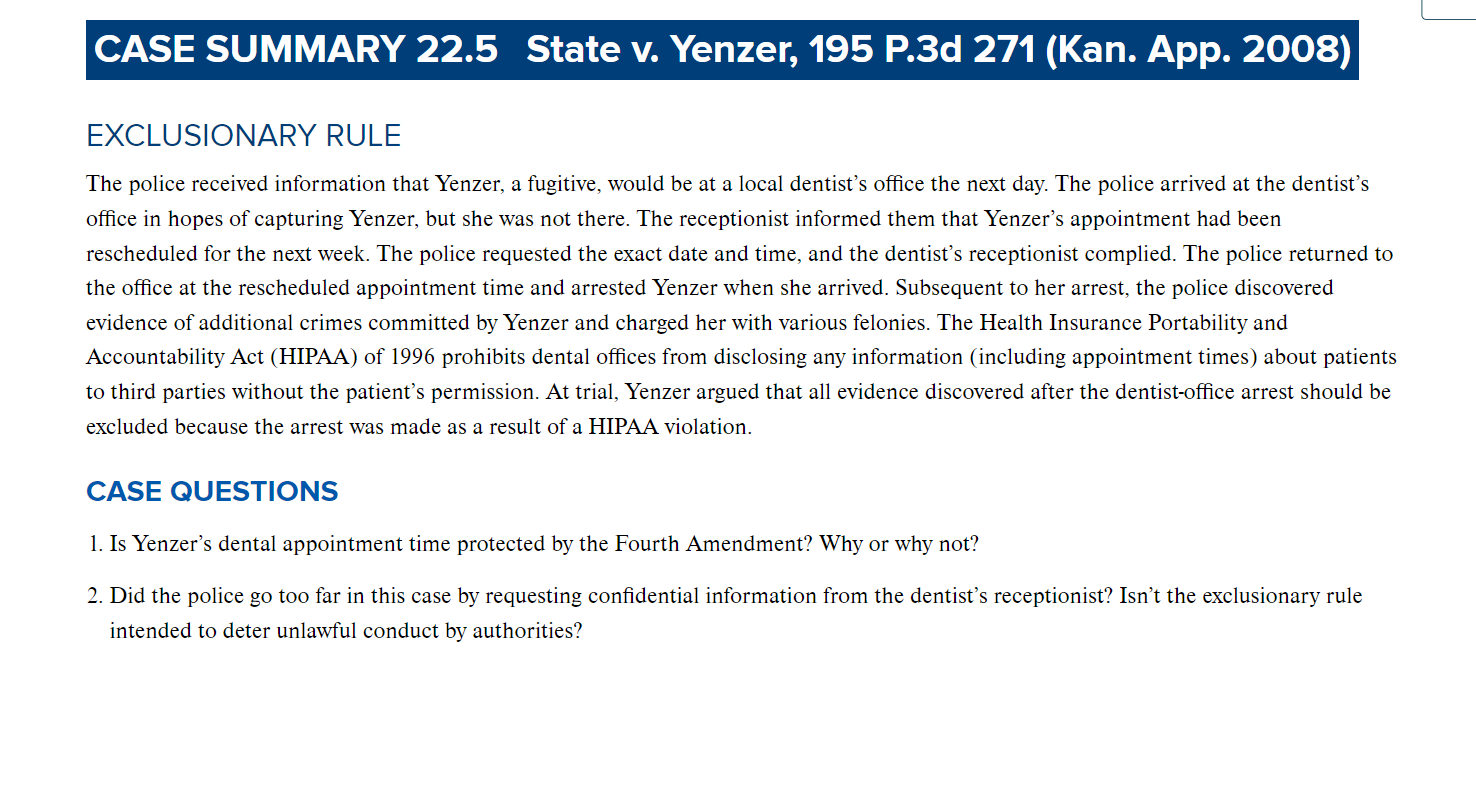  CASE SUMMARY 22.5 State v. Yenzer, 195 P.3d 271(Kan. App. 2008)