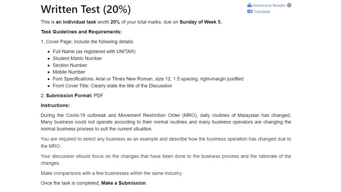  Written Test (20%) Immersive Reader (i) This is an individual task