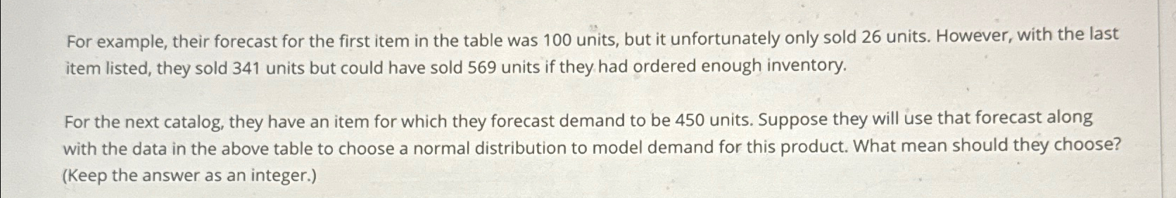  For example, their forecast for the first item in the table