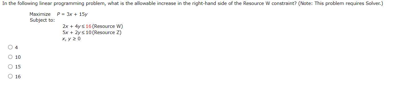  In the following linear programming problem, what is the allowable increase