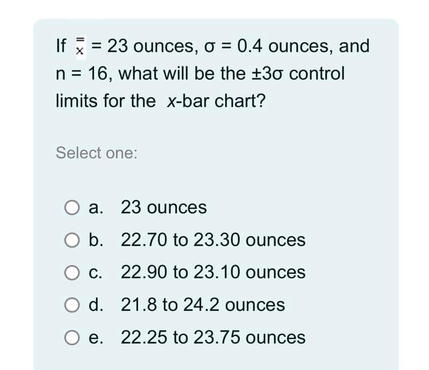  If x=23 ounces, =0.4 ounces, and n=16, what will be the