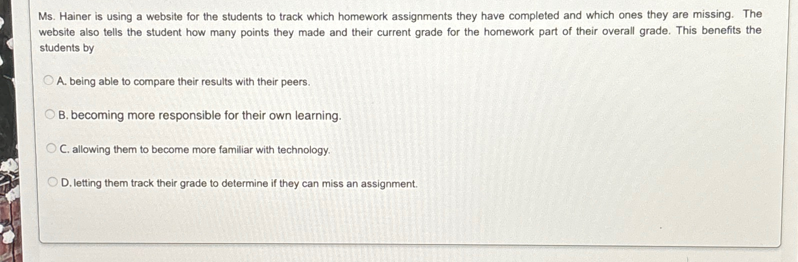  Ms. Hainer is using a website for the students to track