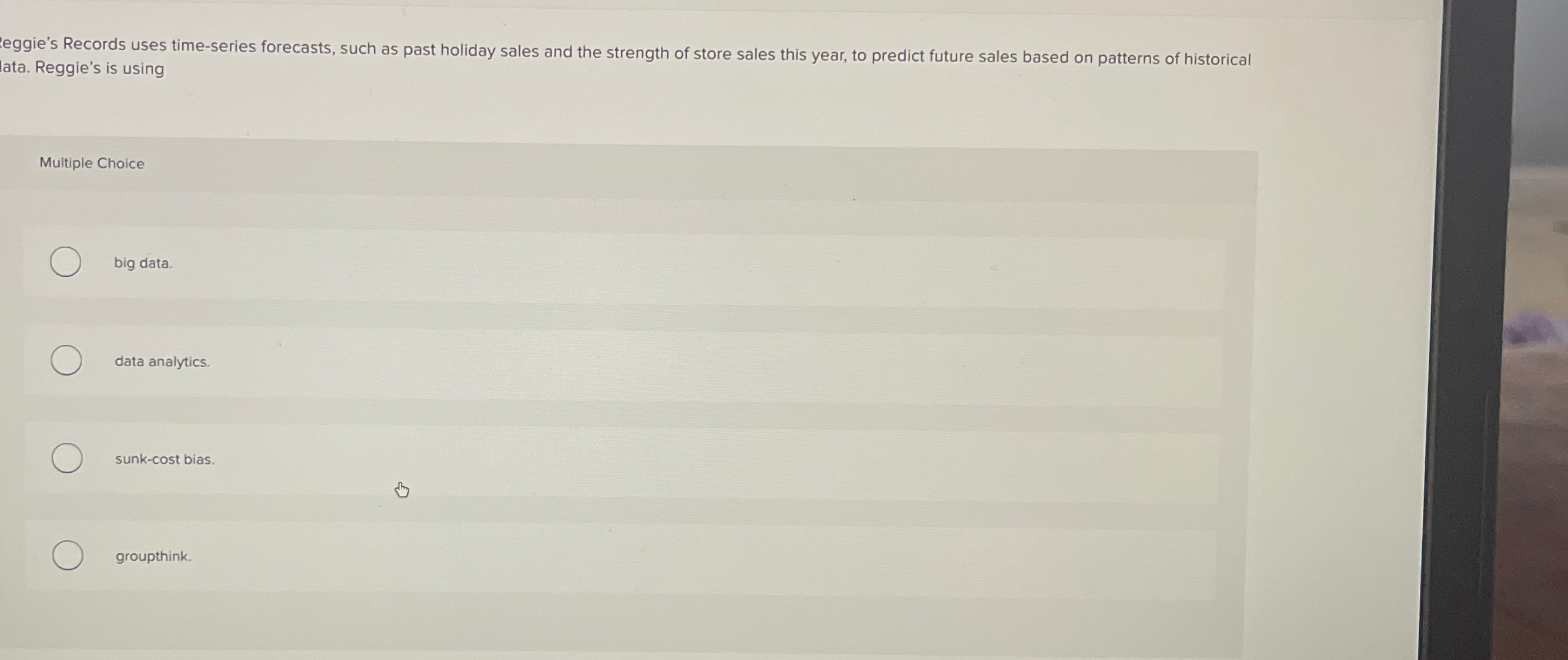  leggie's Records uses time-series forecasts, such as past holiday sales and