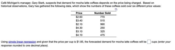  Caf Michigan's manager, Gary Stark, suspects that demand for mocha latte