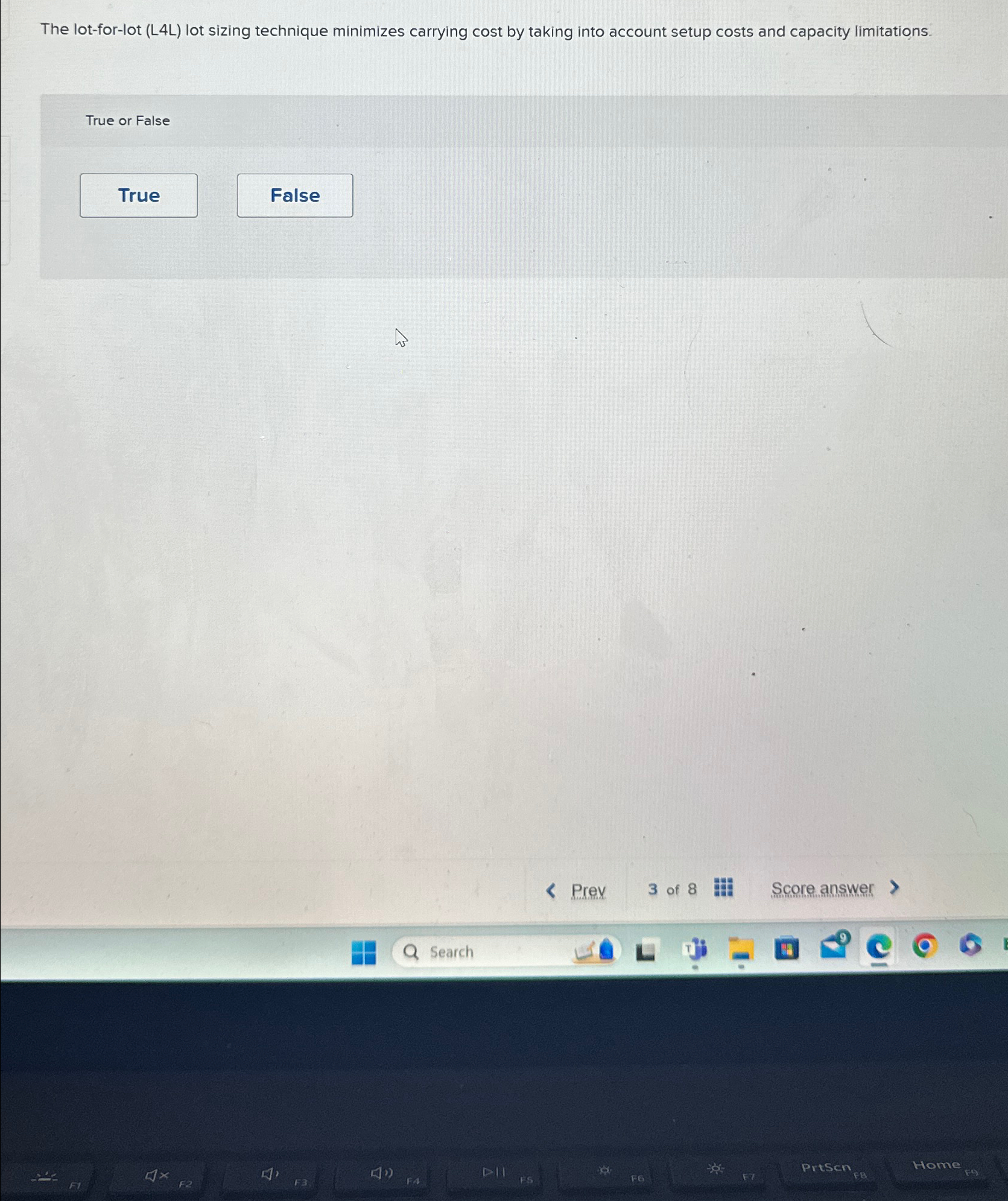  The lot-for-lot (L4L) lot sizing technique minimizes carrying cost by taking