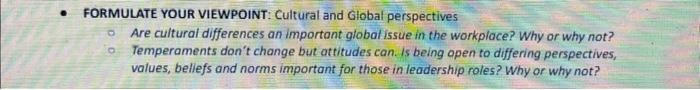  - FORMULATE YOUR VIEWPOINT: Cultural and GIobal perspectives - Are cultural
