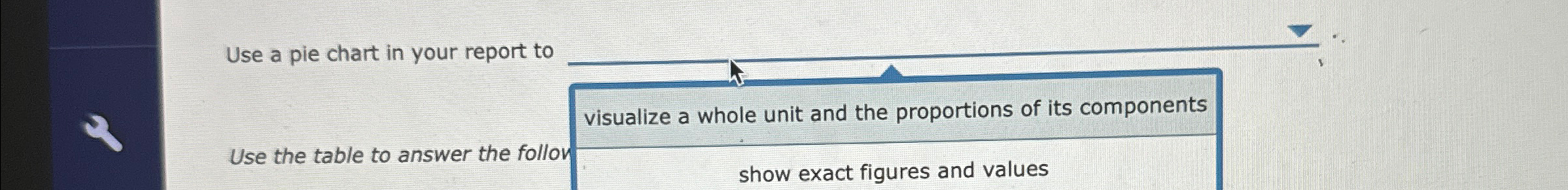  Use a pie chart in your report to visualize a whole