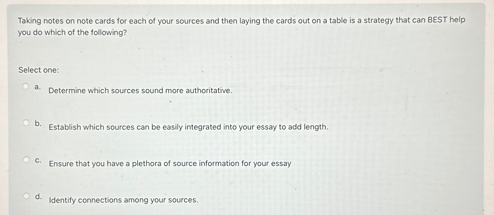  Taking notes on note cards for each of your sources and