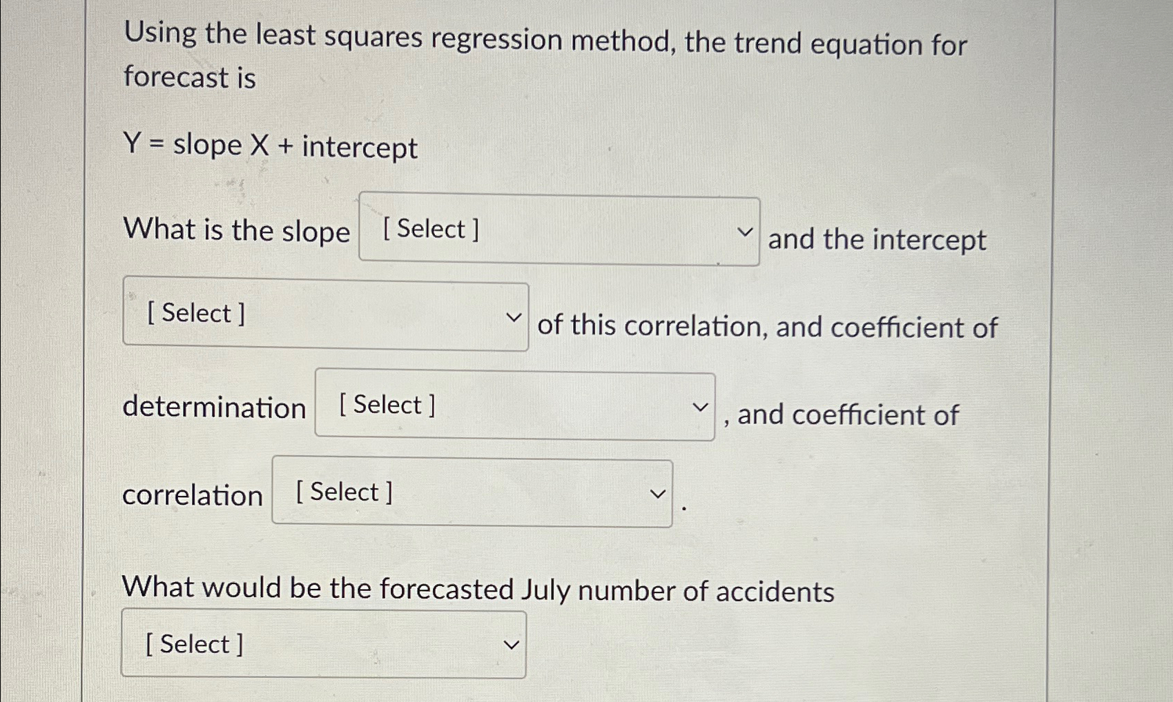  Using the least squares regression method, the trend equation for forecast