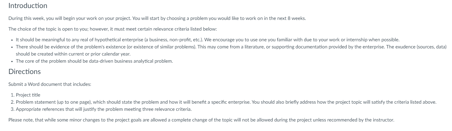  Introduction During this week, you will begin your work on your